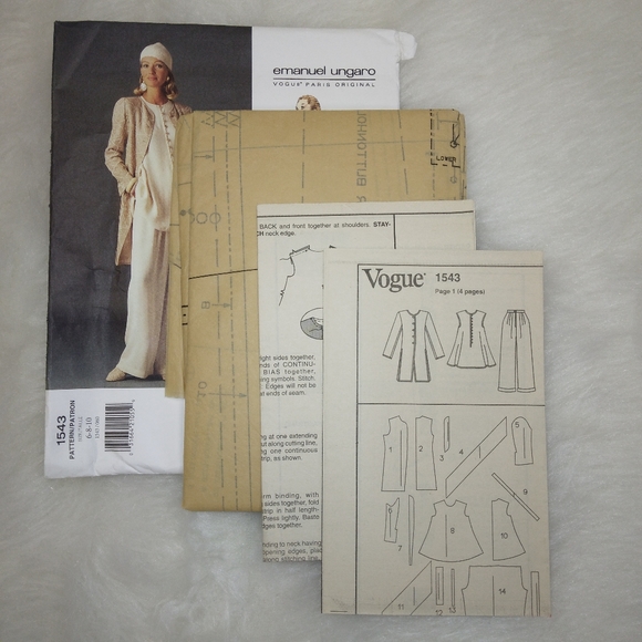 VOGUE 1542 Emanuel Ungaro Paris Original Jacket Top Pants Size 6-8-10 - Picture 4 of 6
